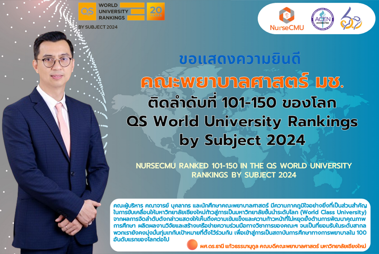 
	คณะพยาบาลศาสตร์ มช. ติดลำดับที่ 101-150 ของโลกใน QS World University Rankings by Subject 2024
